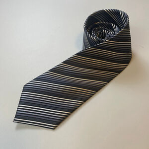 Henry Grethel Tie Striped Silk Hand Made Classic Business Silver Black Blue